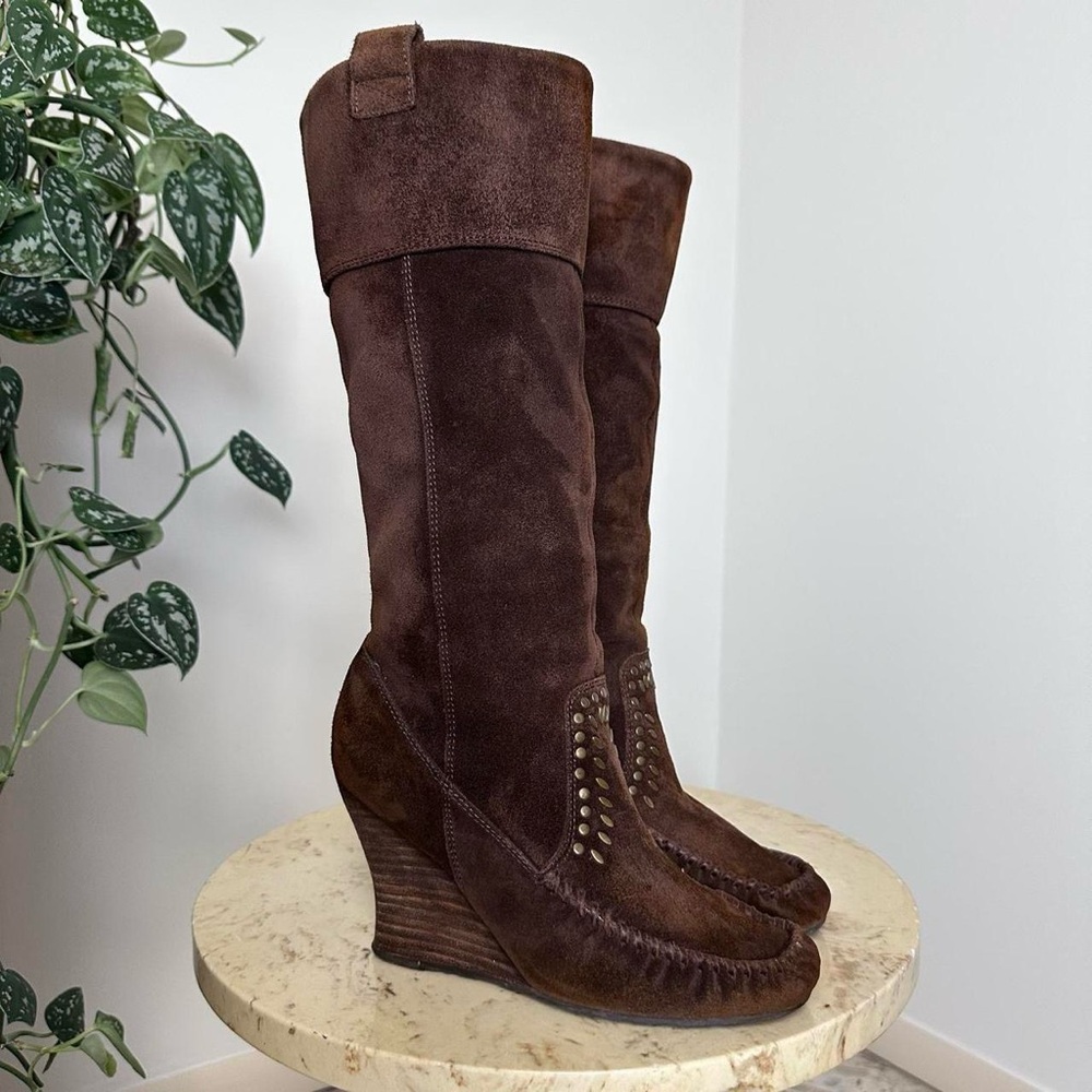 Vintage 90s 2000s knee high chunky platform high heel slouchy wedge boots